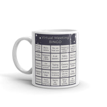 Load image into Gallery viewer, Virtual Meeting Bingo Mug - Midnight Grey Gameboard Version
