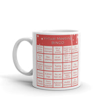 Load image into Gallery viewer, Virtual Meeting Bingo Mug - Coral Gameboard Version
