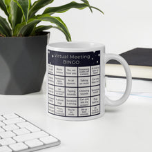 Load image into Gallery viewer, Virtual Meeting Bingo Mug - Midnight Grey Gameboard Version
