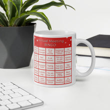 Load image into Gallery viewer, Virtual Meeting Bingo Mug - Coral Gameboard Version
