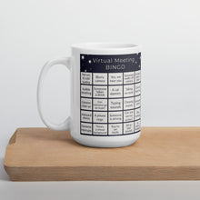 Load image into Gallery viewer, Virtual Meeting Bingo Mug - Midnight Grey Gameboard Version
