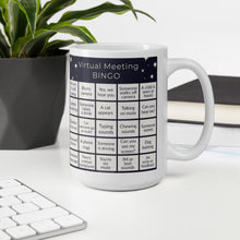 Load image into Gallery viewer, Virtual Meeting Bingo Mug - Midnight Grey Gameboard Version
