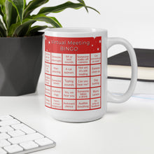 Load image into Gallery viewer, Virtual Meeting Bingo Mug - Coral Gameboard Version
